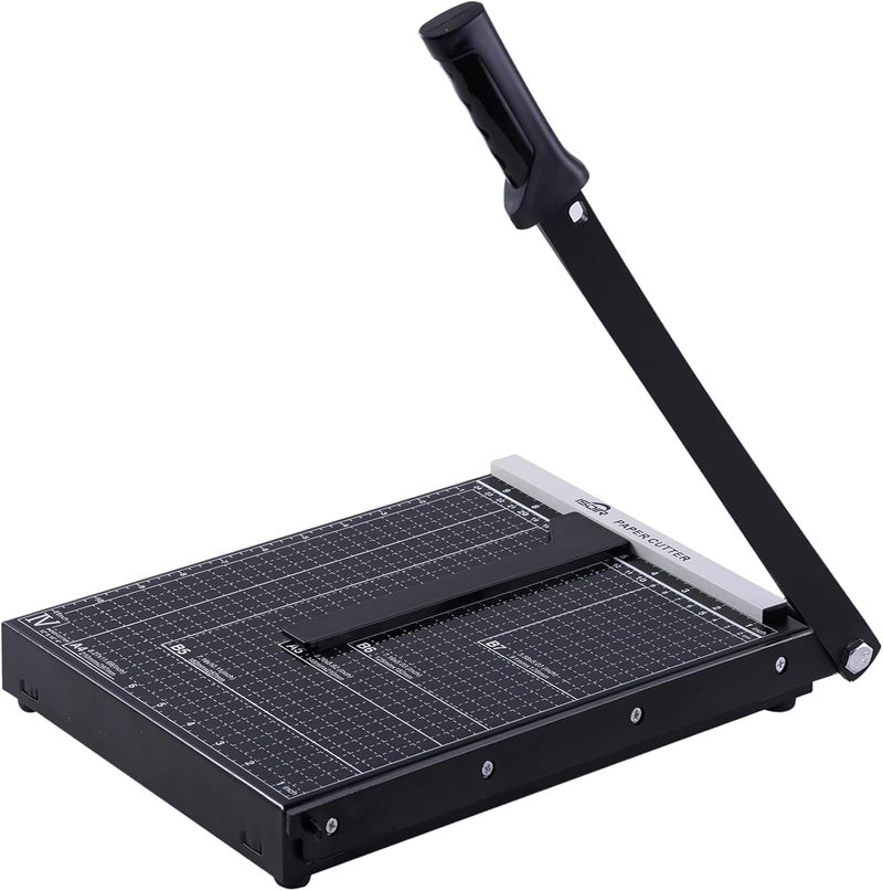 ISDIR 12-Inch Guillotine Paper Cutter, 12 Sheet Capacity, Blade Lock & Magnetic Guide, Heavy-Duty Metal Base for Precision Cutting of Cardstock, Photos, and Crafts - Ideal for Home & Office - Image 1